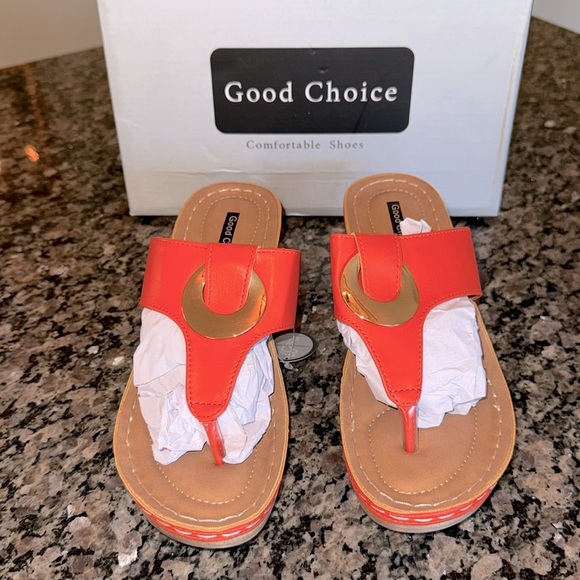 Good Choice Genelle wedge coral sandal NIB 7 - Picture 1 of 9